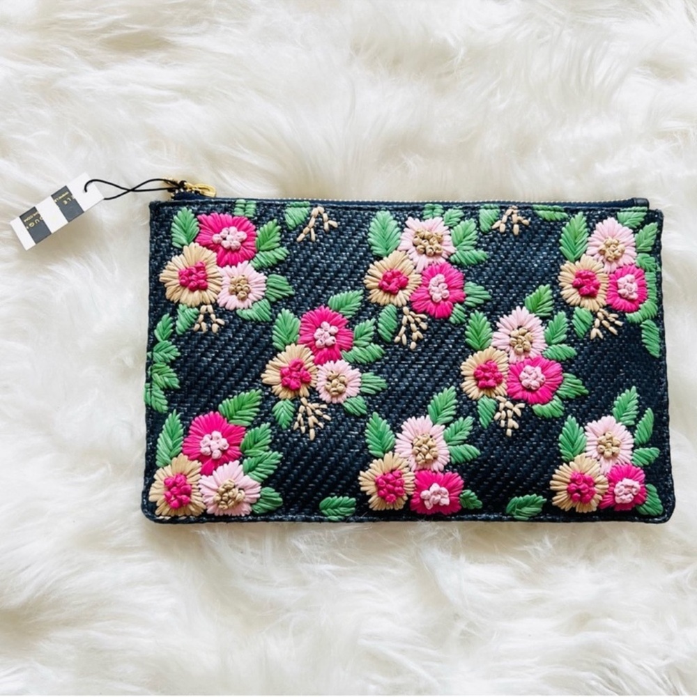 New! LELE SADOUGHI Embroidered Floral Clutch Pouch Double-Sided Midnight Bouquet - Picture 6 of 13